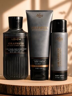 Bath & Body Works "Graphite" Men's Bath Set -Wash, Spray & Body Cream. Full Size